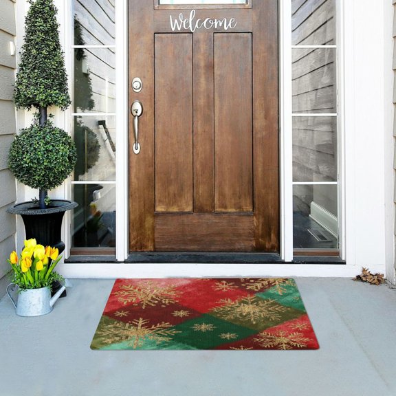 Iauyy Doormat Outdoor Indoor Non-Slip Washable Welcome Mat,Low-Profile 32x20in Door Mat for Pet Mat Front Back Door and Entryway,Shining Checkered Pattern