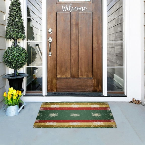 Iauyy Doormat Outdoor Indoor Non-Slip Washable Welcome Mat,Low-Profile 32x20in Door Mat for Pet Mat Front Back Door and Entryway,Three-color Christmas