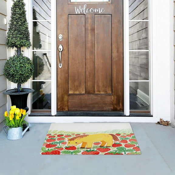 Iauyy Doormat Outdoor Indoor Non-Slip Washable Welcome Mat,Low-Profile 32x20in Door Mat for Pet Mat Front Back Door and Entryway,A Black Horse
