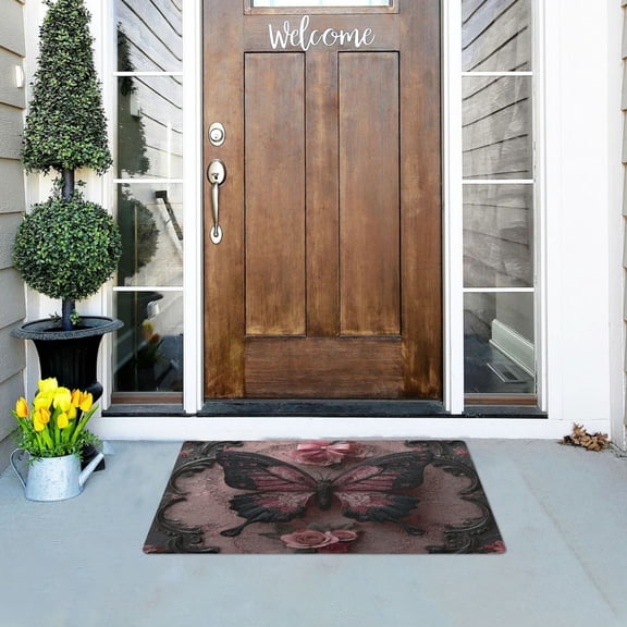 Iauyy Doormat Outdoor Indoor Non-Slip Washable Welcome Mat,Low-Profile 32x20in Door Mat for Pet Mat Front Back Door and Entryway,Baroque-style Rose