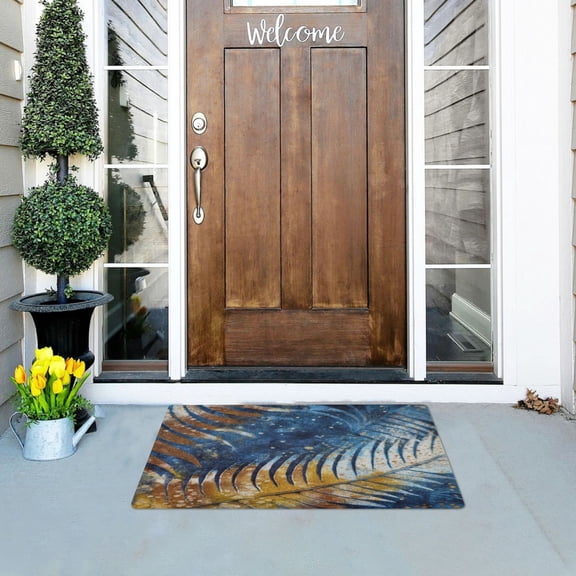 Iauyy Doormat Outdoor Indoor Non-Slip Washable Welcome Mat,Low-Profile 32x20in Door Mat for Pet Mat Front Back Door and Entryway,Batik Fabric