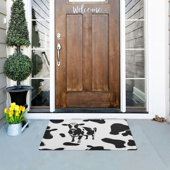 Iauyy Doormat Outdoor Indoor Non-Slip Washable Welcome Mat,Low-Profile 32x20in Door Mat for Pet Mat Front Back Door and Entryway,Black and White Cow