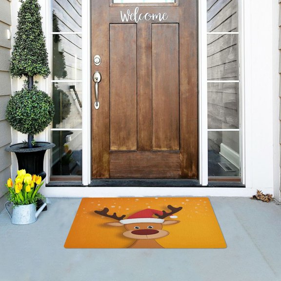 Iauyy Doormat Outdoor Indoor Non-Slip Washable Welcome Mat,Low-Profile 32x20in Door Mat for Pet Mat Front Back Door and Entryway,Cartoon Christmas