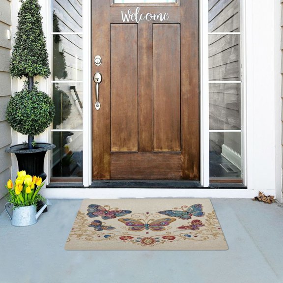 Iauyy Doormat Outdoor Indoor Non-Slip Washable Welcome Mat,Low-Profile 32x20in Door Mat for Pet Mat Front Back Door and Entryway,Central Pattern