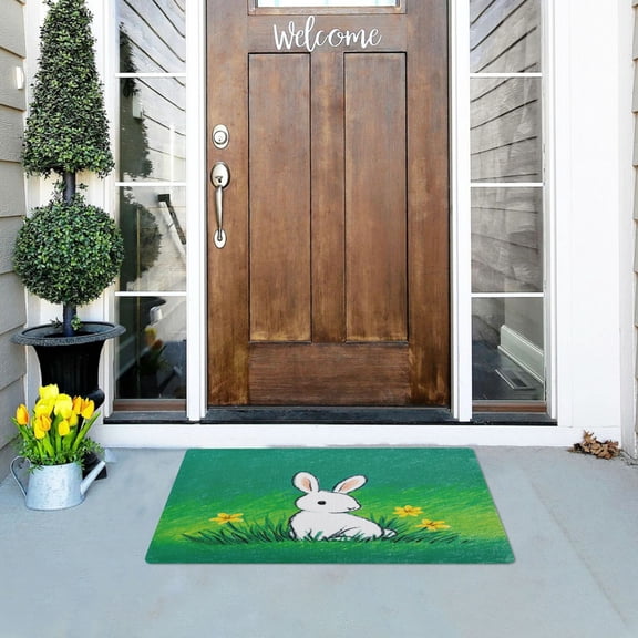 Iauyy Doormat Outdoor Indoor Non-Slip Washable Welcome Mat,Low-Profile 32x20in Door Mat for Pet Mat Front Back Door and Entryway,Crayon Rabbit