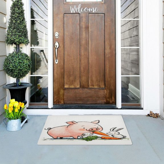 Iauyy Doormat Outdoor Indoor Non-Slip Washable Welcome Mat,Low-Profile 32x20in Door Mat for Pet Mat Front Back Door and Entryway,Eat Carrots