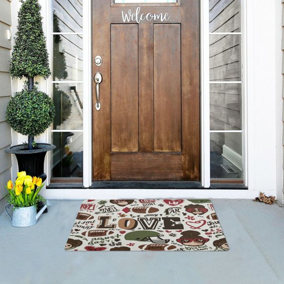 Iauyy Doormat Outdoor Indoor Non-Slip Washable Welcome Mat,Low-Profile 32x20in Door Mat for Pet Mat Front Back Door and Entryway,Football