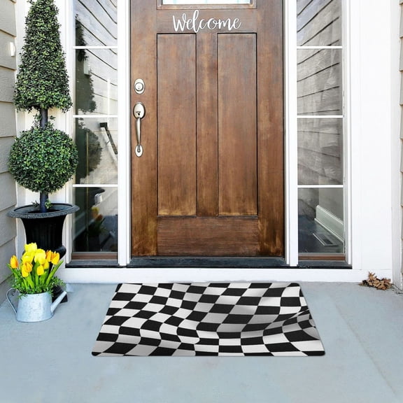 Iauyy Doormat Outdoor Indoor Non-Slip Washable Welcome Mat,Low-Profile 32x20in Door Mat for Pet Mat Front Back Door and Entryway,Racing Flag