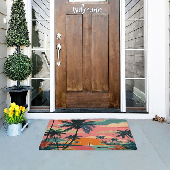 Iauyy Doormat Outdoor Indoor Non-Slip Washable Welcome Mat,Low-Profile 32x20in Door Mat for Pet Mat Front Back Door and Entryway,Sunset Scene