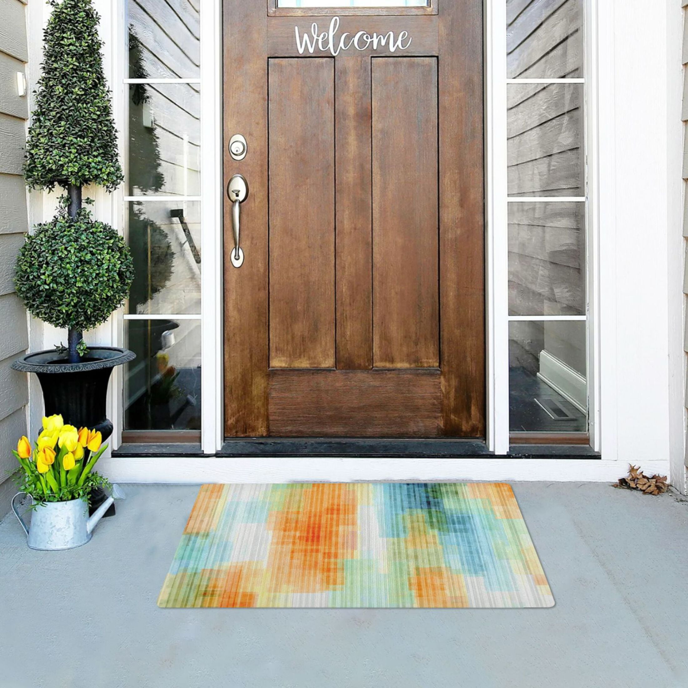Iauyy Doormat Outdoor Indoor Non-Slip Washable Welcome Mat,Low-Profile 32x20in Door Mat for Pet Mat Front Back Door and Entryway,in Pastel Colors