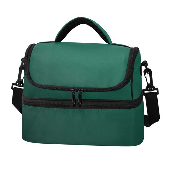 Iauyy Double-layer Lunch Bag for Cooler/Hot Removable Shoulder Straps Waterproof/Oil-resistant Lunch Box, Deep Forest Green Background