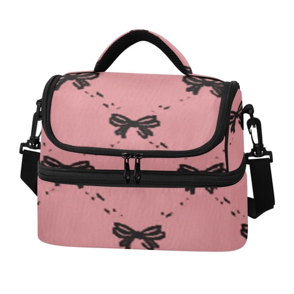 Iauyy Double-layer Lunch Bag for Cooler/Hot Removable Shoulder Straps Waterproof/Oil-resistant Lunch Box, Diamond-shaped Pattern