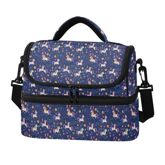 Iauyy Double-layer Lunch Bag for Cooler/Hot Removable Shoulder Straps Waterproof/Oil-resistant Lunch Box, Magical