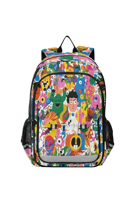 Durable Nylon Flip-Top Student Backpack with Reflective Strips – Multi-layer Design 17L School Bag for Aged 6-12 ,Cartoon Character
