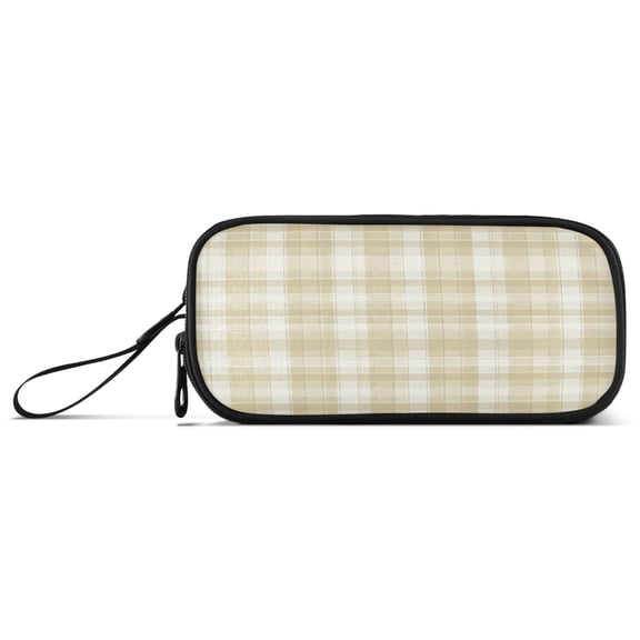 Iauyy Durable Pencil Bag with Three Compartments – Large Capacity Organizer for School Office Travel, Light Cream Color