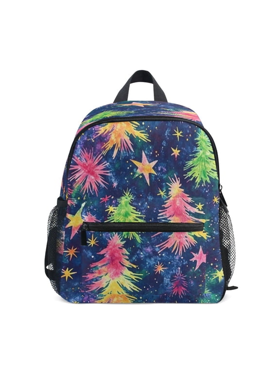 Festive Stars Design Backpack for Girls/Boys with Name Tag—Front-closure buttons for ages 3–8year
