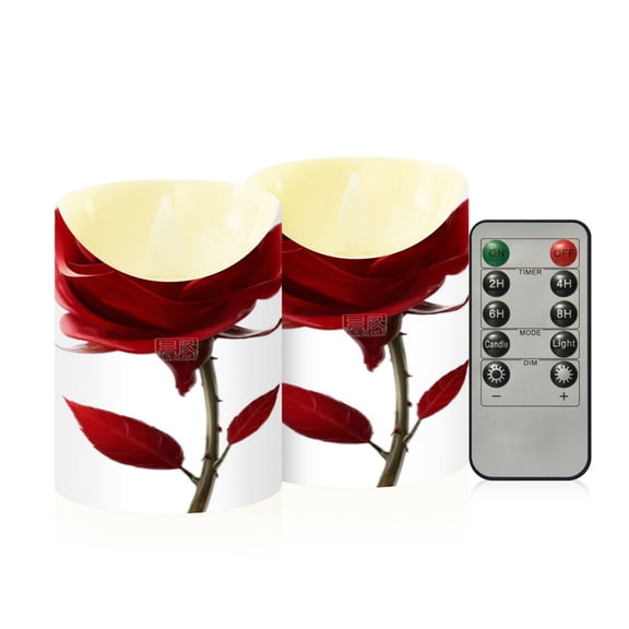 Iauyy Flameless Candles Battery Operated LED Pillar Candles with Remote and Timer, 3d Roses Set of 2 (M)