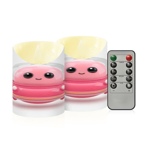 Iauyy Flameless Candles Battery Operated LED Pillar Candles with Remote and Timer, Alien Spaceship Set of 2 (S)