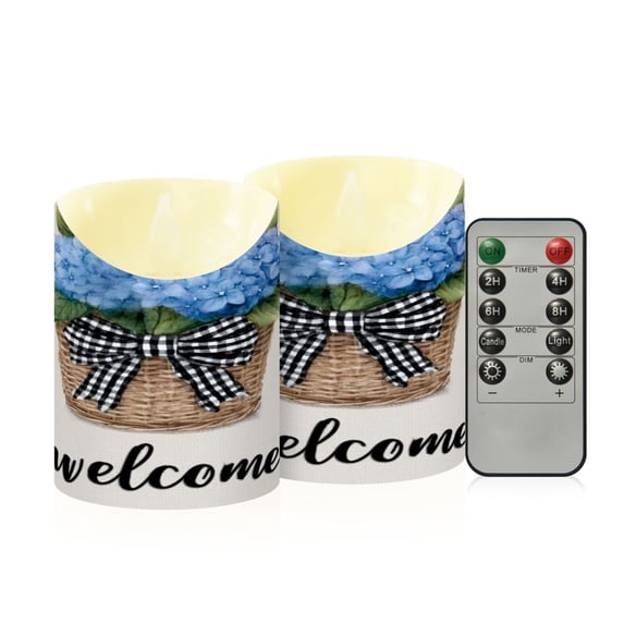 Iauyy Flameless Candles Battery Operated LED Pillar Candles with Remote and Timer, Blue Hydrangea Set of 2 (S)