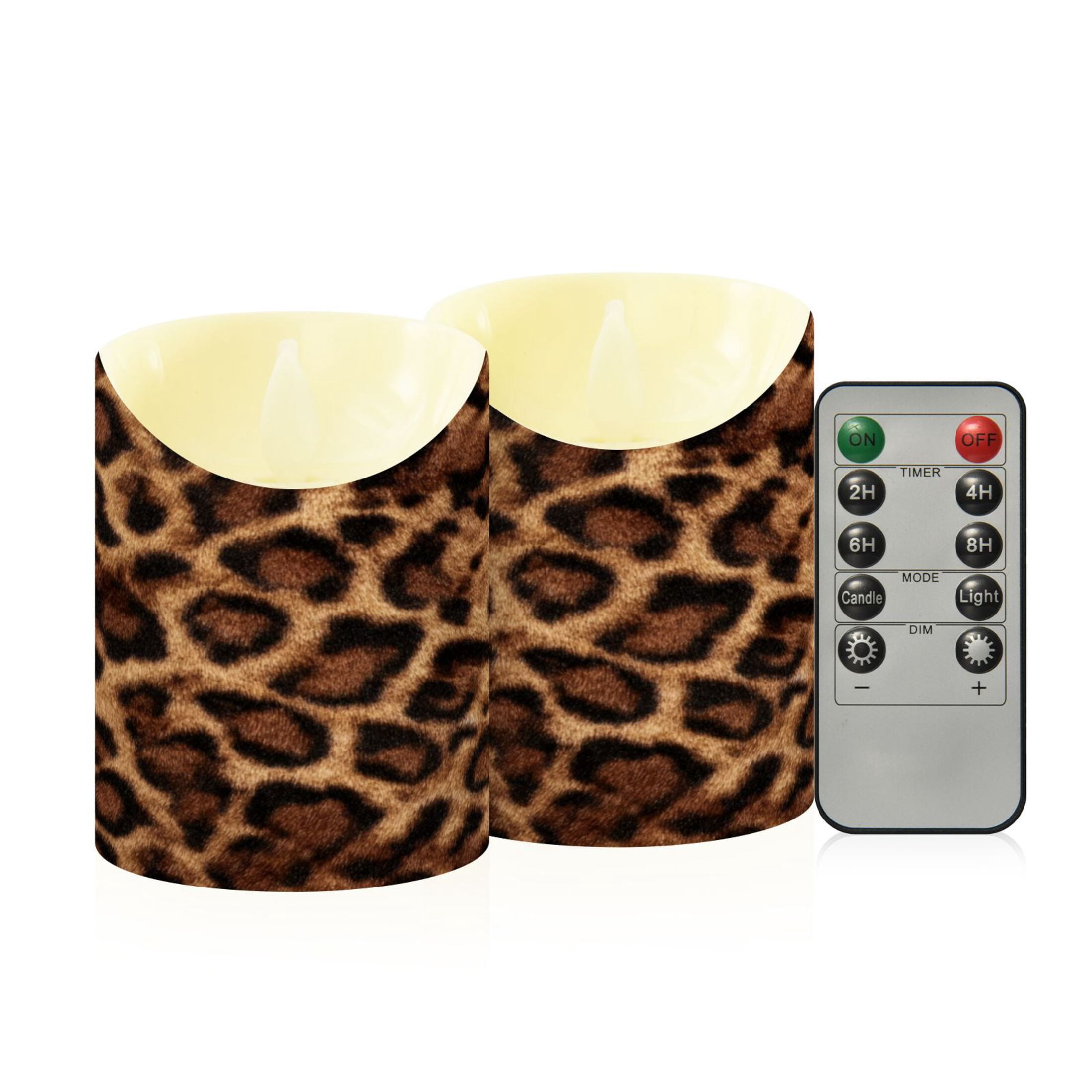 Iauyy Flameless Candles Battery Operated LED Pillar Candles with Remote and Timer, Brown Leopard Print Set of 2 （M)
