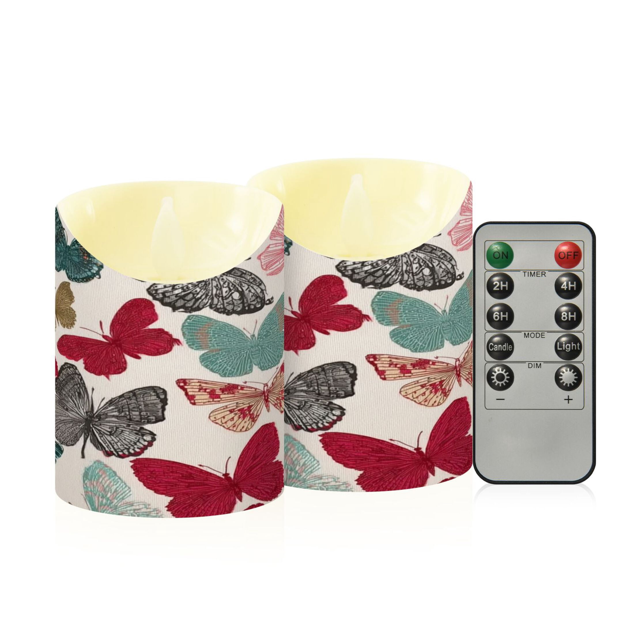 Iauyy Flameless Candles Battery Operated LED Pillar Candles with Remote and Timer, Butterfly Pattern-A Set of 2 （M)