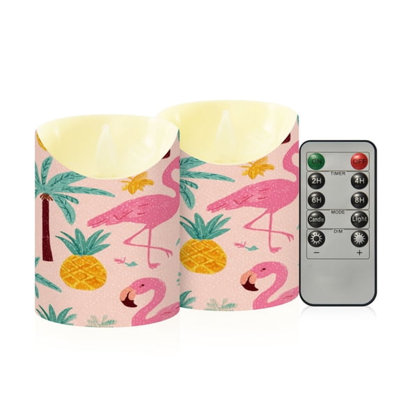 Iauyy Flameless Candles Battery Operated LED Pillar Candles with Remote and Timer, Cartoon Flamingo Set of 2 (S)