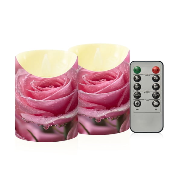 Iauyy Flameless Candles Battery Operated LED Pillar Candles with Remote and Timer, Delicate and Adorable Roses Set of 2 (S)