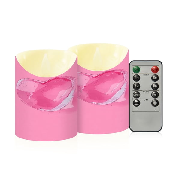 Iauyy Flameless Candles Battery Operated LED Pillar Candles with Remote and Timer, Heart-shaped Ice Cubes Set of 2 (S)