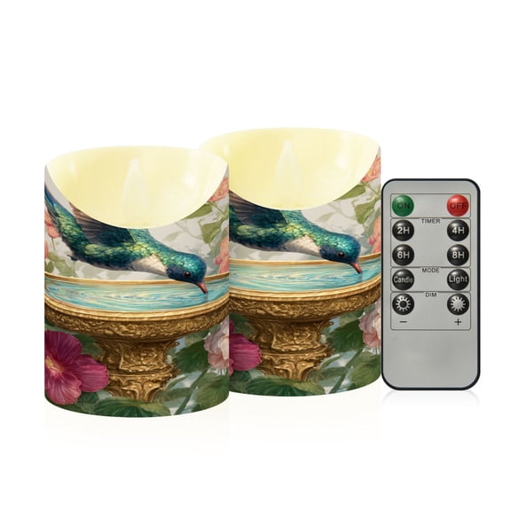 Iauyy Flameless Candles Battery Operated LED Pillar Candles with Remote and Timer, Hummingbird Set of 2 (S)