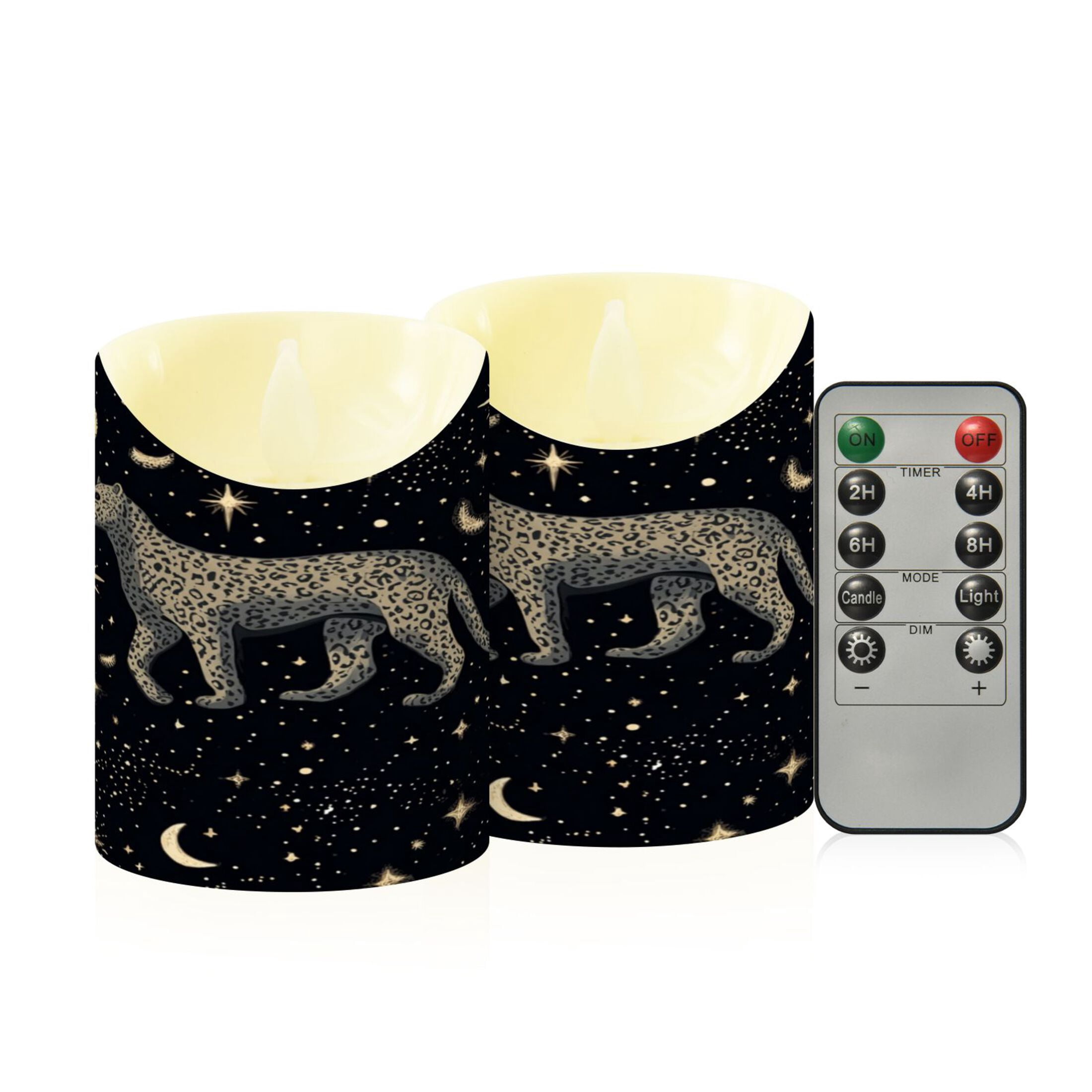 Iauyy Flameless Candles Battery Operated LED Pillar Candles with Remote and Timer, Leopard Set of 2 （M)