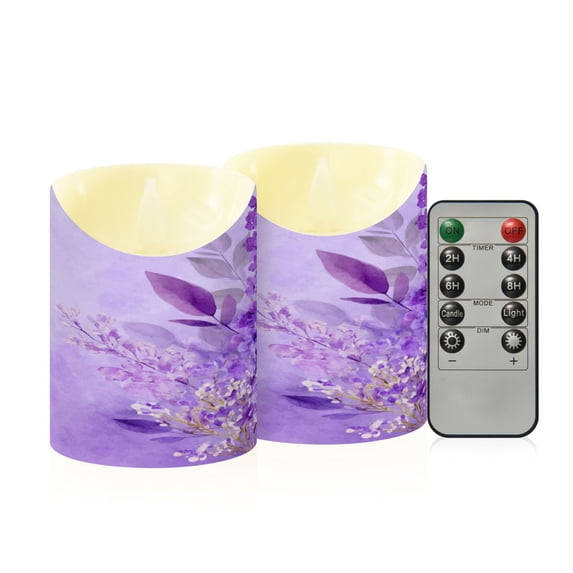 Iauyy Flameless Candles Battery Operated LED Pillar Candles with Remote and Timer, Light Purple Set of 2 (S)
