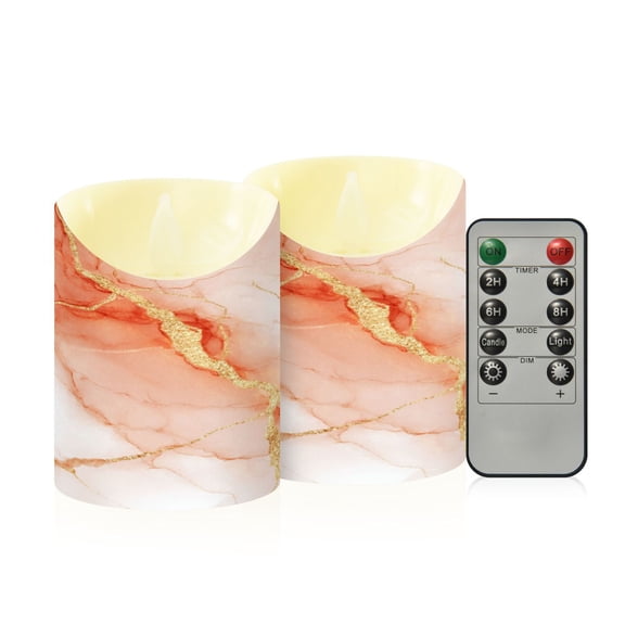 Iauyy Flameless Candles Battery Operated LED Pillar Candles with Remote and Timer, Marble Set of 2 （S)