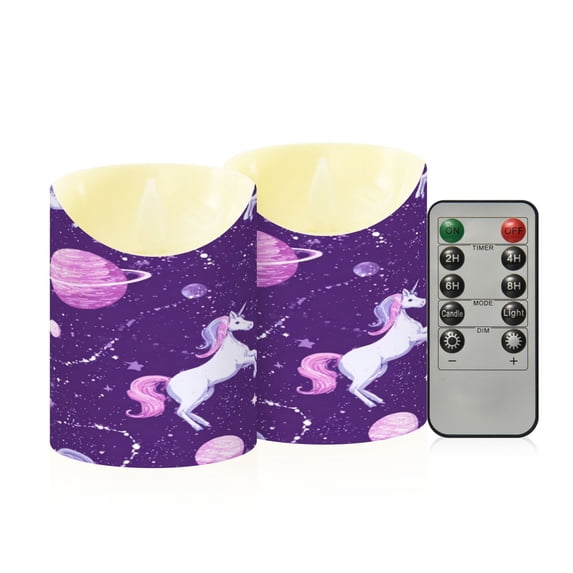 Iauyy Flameless Candles Battery Operated LED Pillar Candles with Remote and Timer, Purple Pattern-A Set of 2 (M)