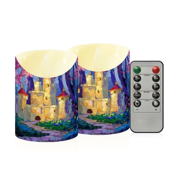 Iauyy Flameless Candles Battery Operated LED Pillar Candles with Remote and Timer, Purple Trees Set of 2 (S)