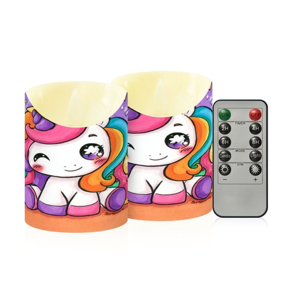 Iauyy Flameless Candles Battery Operated LED Pillar Candles with Remote and Timer, Rainbow Color Set of 2 (M)