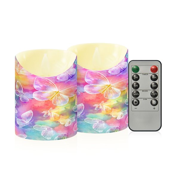Iauyy Flameless Candles Battery Operated LED Pillar Candles with Remote and Timer, Rainbow Macaron Color Set of 2 (S)
