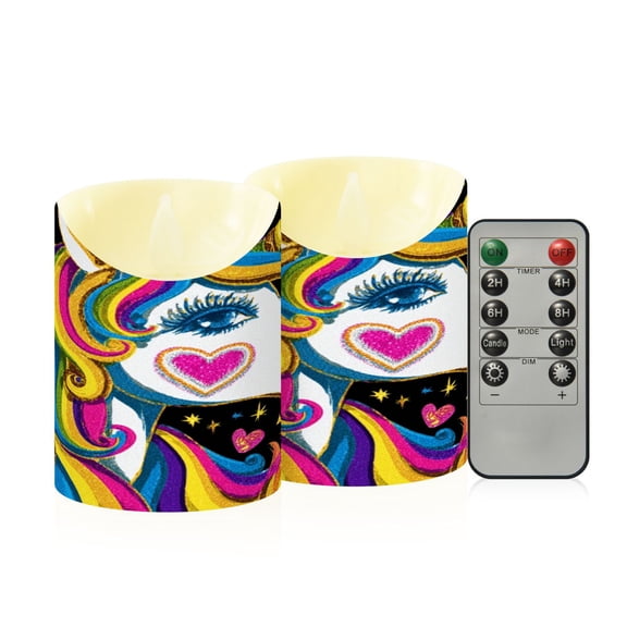 Iauyy Flameless Candles Battery Operated LED Pillar Candles with Remote and Timer, Rainbow Stripes Set of 2 (S)