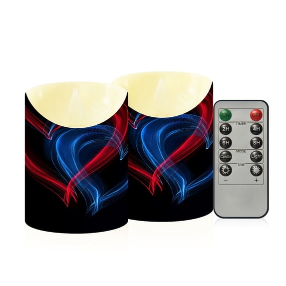 Iauyy Flameless Candles Battery Operated LED Pillar Candles with Remote and Timer, Red and Blue Stripes Set of 2 (S)