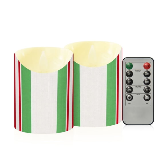 Iauyy Flameless Candles Battery Operated LED Pillar Candles with Remote and Timer, Red and Green Set of 2 (M)