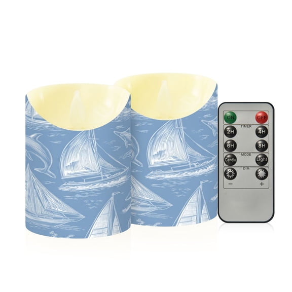 Iauyy Flameless Candles Battery Operated LED Pillar Candles with Remote and Timer, Sailing Boat Set of 2 （S)