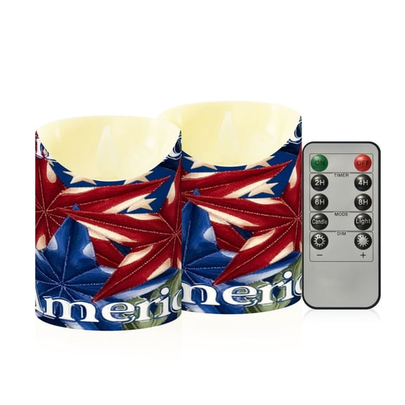 Iauyy Flameless Candles Battery Operated LED Pillar Candles with Remote and Timer, Star-spangled Style Set of 2 (S)