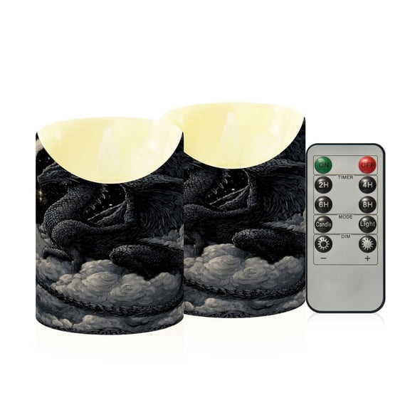 Iauyy Flameless Candles Battery Operated LED Pillar Candles with Remote and Timer, The Black Dragon Set of 2 （S)