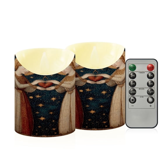 Iauyy Flameless Candles Battery Operated LED Pillar Candles with Remote and Timer, Two Angels Set of 2 （S)