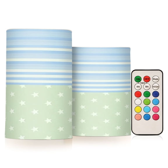 Iauyy Flameless Flickering Multicolored Candles Set，Battery Operated For Bedroom Home Wedding Birthday Halloween Decorations, Vertical Striped Light Blue