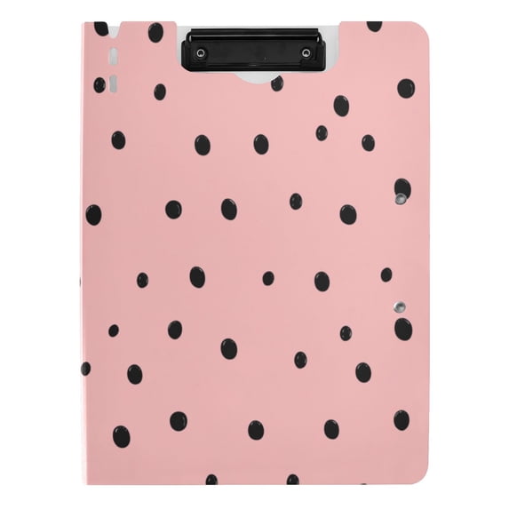 Iauyy Foldable Binder Clipboard, Waterproof & Scratch-Resistant, Dual Metal Clips, Holds 80 Sheets, 1 Pack,A Pink Background