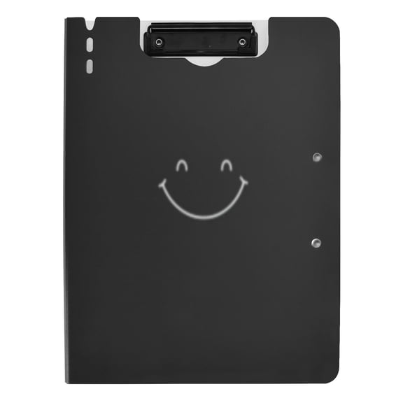 Iauyy Foldable Binder Clipboard, Waterproof & Scratch-Resistant, Dual Metal Clips, Holds 80 Sheets, 1 Pack,Black Smiley Face