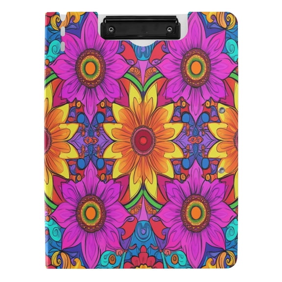 Iauyy Foldable Binder Clipboard, Waterproof & Scratch-Resistant, Dual Metal Clips, Holds 80 Sheets, 1 Pack,Large Flowers