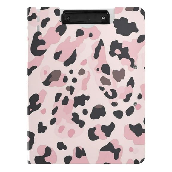 Iauyy Foldable Binder Clipboard, Waterproof & Scratch-Resistant, Dual Metal Clips, Holds 80 Sheets, 1 Pack,Pink and Red Leopard Print