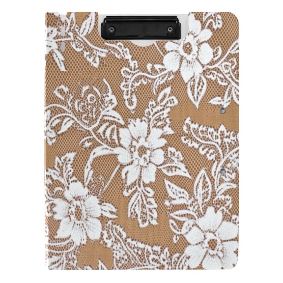 Iauyy Foldable Binder Clipboard, Waterproof & Scratch-Resistant, Dual Metal Clips, Holds 80 Sheets, 1 Pack,White Lace Pattern