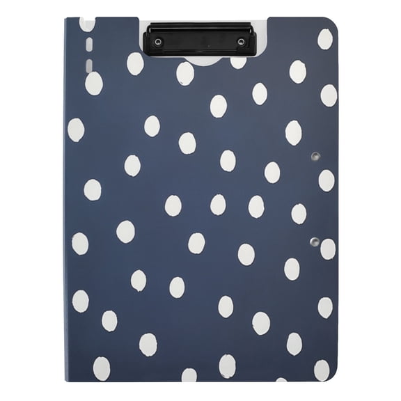 Iauyy Foldable Binder Clipboard, Waterproof & Scratch-Resistant, Dual Metal Clips, Holds 80 Sheets, 1 Pack,White Polka Dot